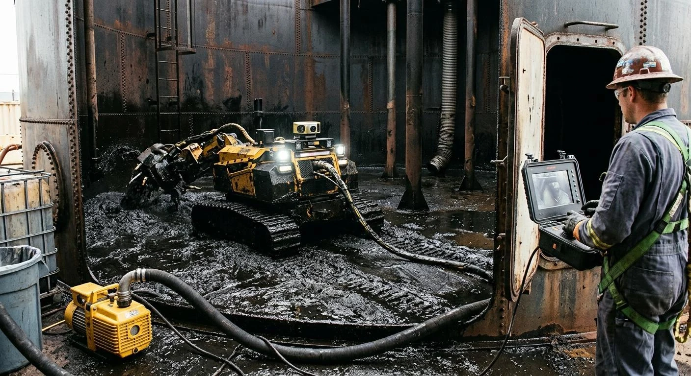Robotic tank cleaning crawler and remote operation system